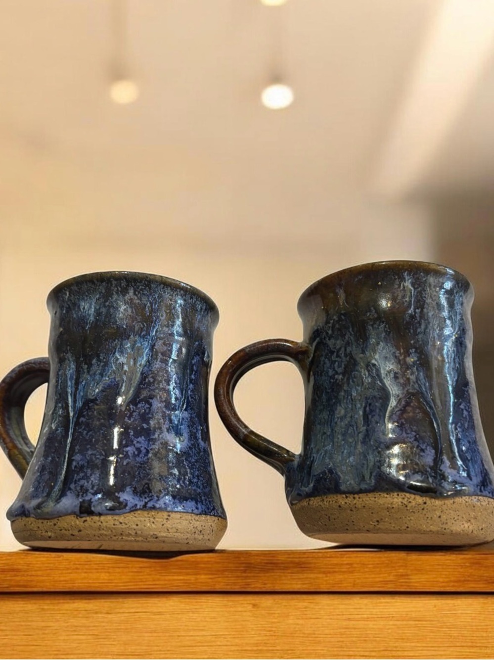 Hand Crafted Blue and Brown Ceramic Mugs - Set of 2
